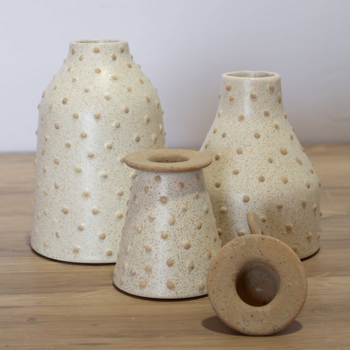 Knobby Ceramic Bud Vases / Taper Holders- Set of 3