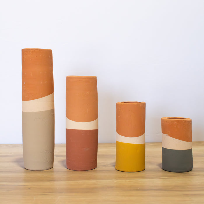 Clay Cylinder Vases-Set of 4