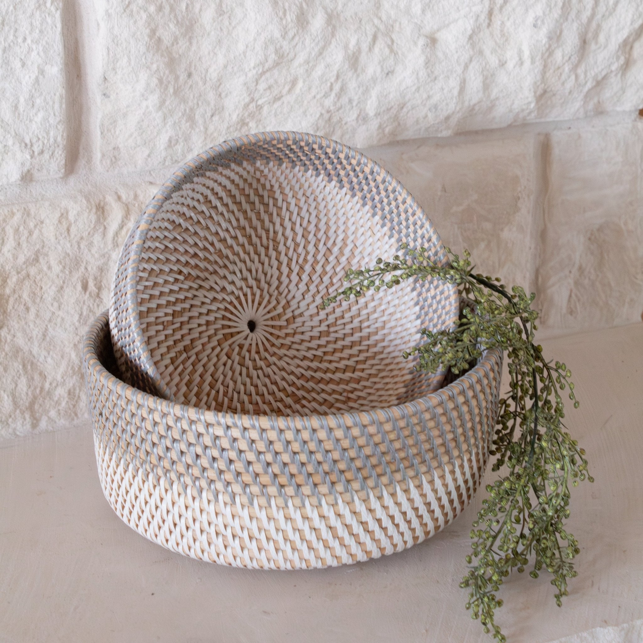 Gray and White Rattan Basket Set - Solange & Frances