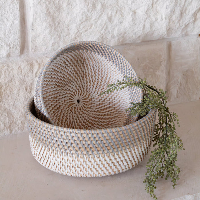 Gray and White Rattan Basket Set - Solange & Frances