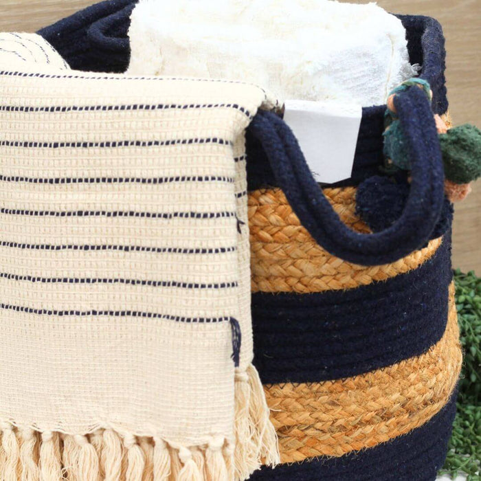 Midnight Blue Cotton Jute Basket - Solange & Frances