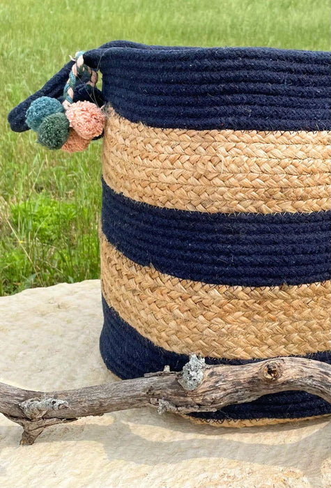 Midnight Blue Cotton Jute Basket - Solange & Frances