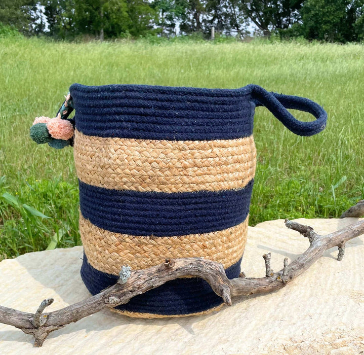 Midnight Blue Cotton Jute Basket - Solange & Frances