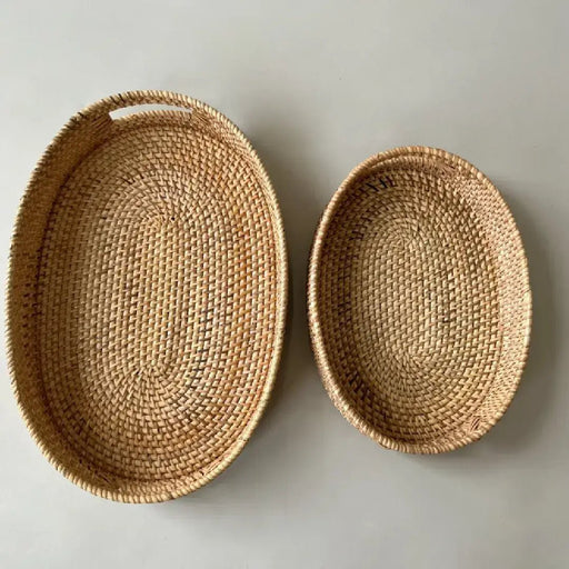 Rattan Oval Stacking Trays - Set of 2 - Solange & Frances