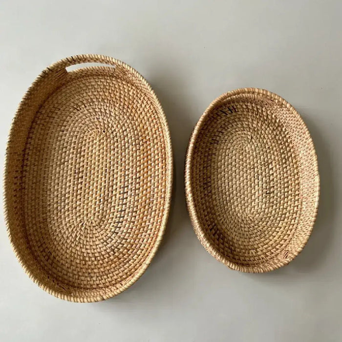 Rattan Oval Stacking Trays - Set of 2 - Solange & Frances