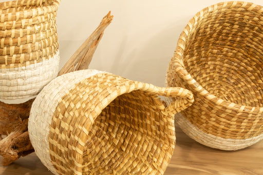 Rattan White Dipped Hampers W/ Handles - Set of 3 - Solange & Frances