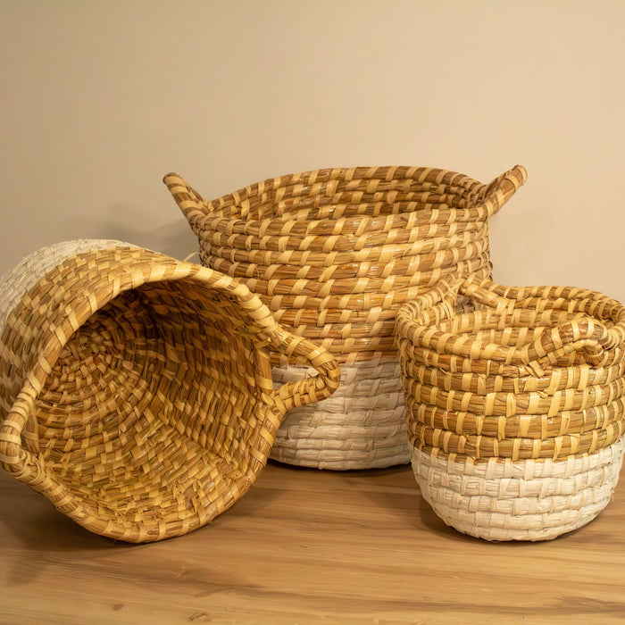 Rattan White Dipped Hampers W/ Handles - Set of 3 - Solange & Frances