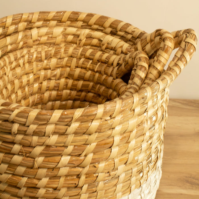 Rattan White Dipped Hampers W/ Handles - Set of 3 - Solange & Frances