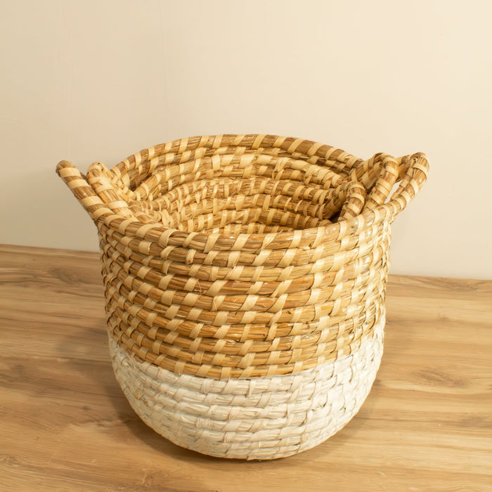 Rattan White Dipped Hampers W/ Handles - Set of 3 - Solange & Frances