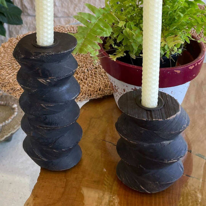 Re - Purposed Wooden Architectural Taper Candle Holders - Set of 2 - Solange & Frances