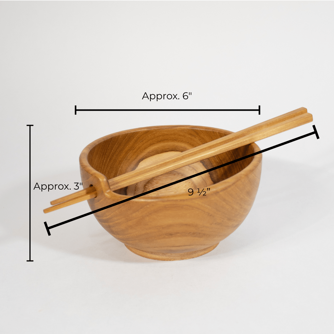 Teak Serving Bowl Wooden Chopstick Set - Solange & Frances