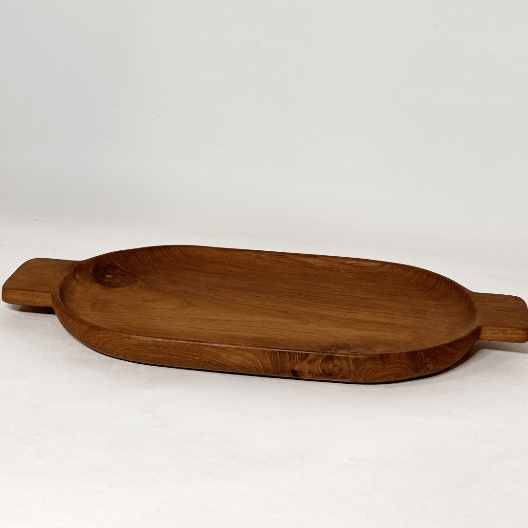 Teak Wood Oval Tray w/ Handles - Solange & Frances
