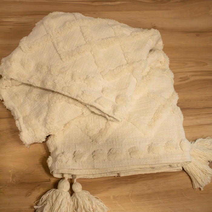 Tufted Throw Blanket, White - Solange & Frances