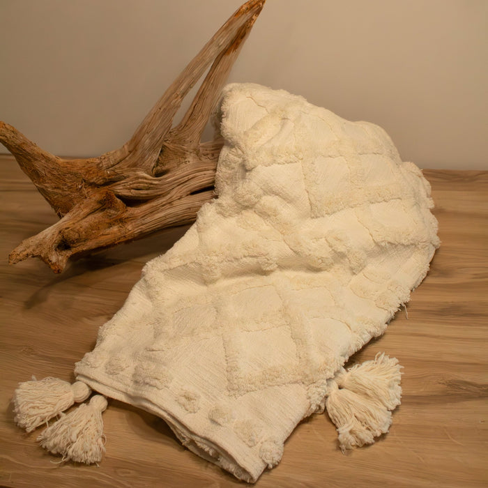 Tufted Throw Blanket, White - Solange & Frances