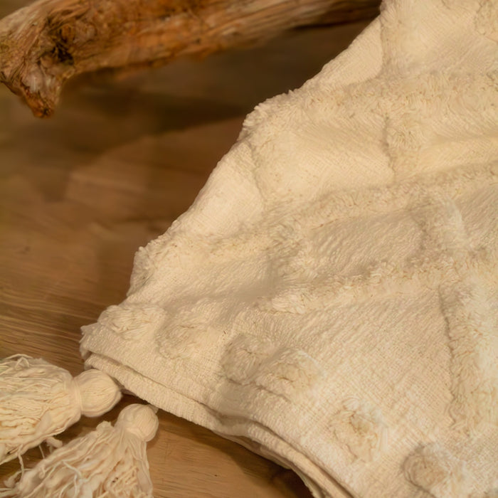 Tufted Throw Blanket, White - Solange & Frances