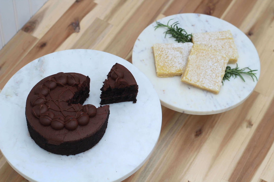 White Marble Cake Plate - Brass Base - Solange & Frances