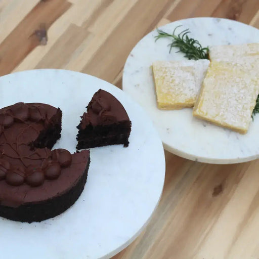 White Marble Cake Plate - Brass Base - Solange & Frances