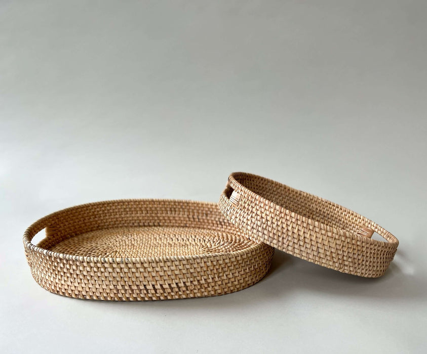 Rattan Oval Stacking Trays - Set of 2 - Solange & Frances