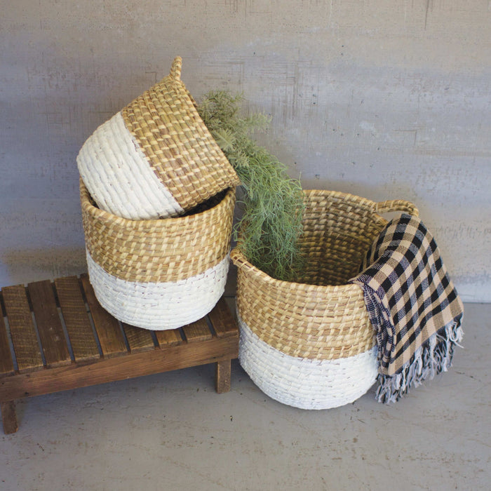 Rattan White Dipped Hampers W/ Handles-Set of 3 | Solange & Frances