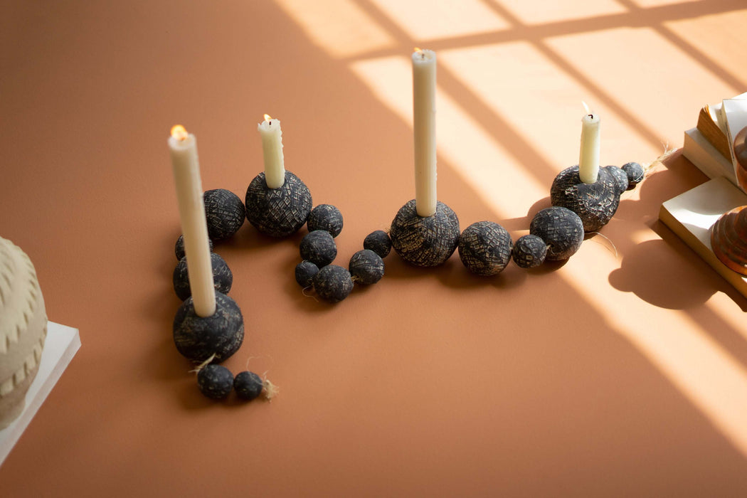 Black Tabletop Clay Beads-Taper Holder | Solange & Frances