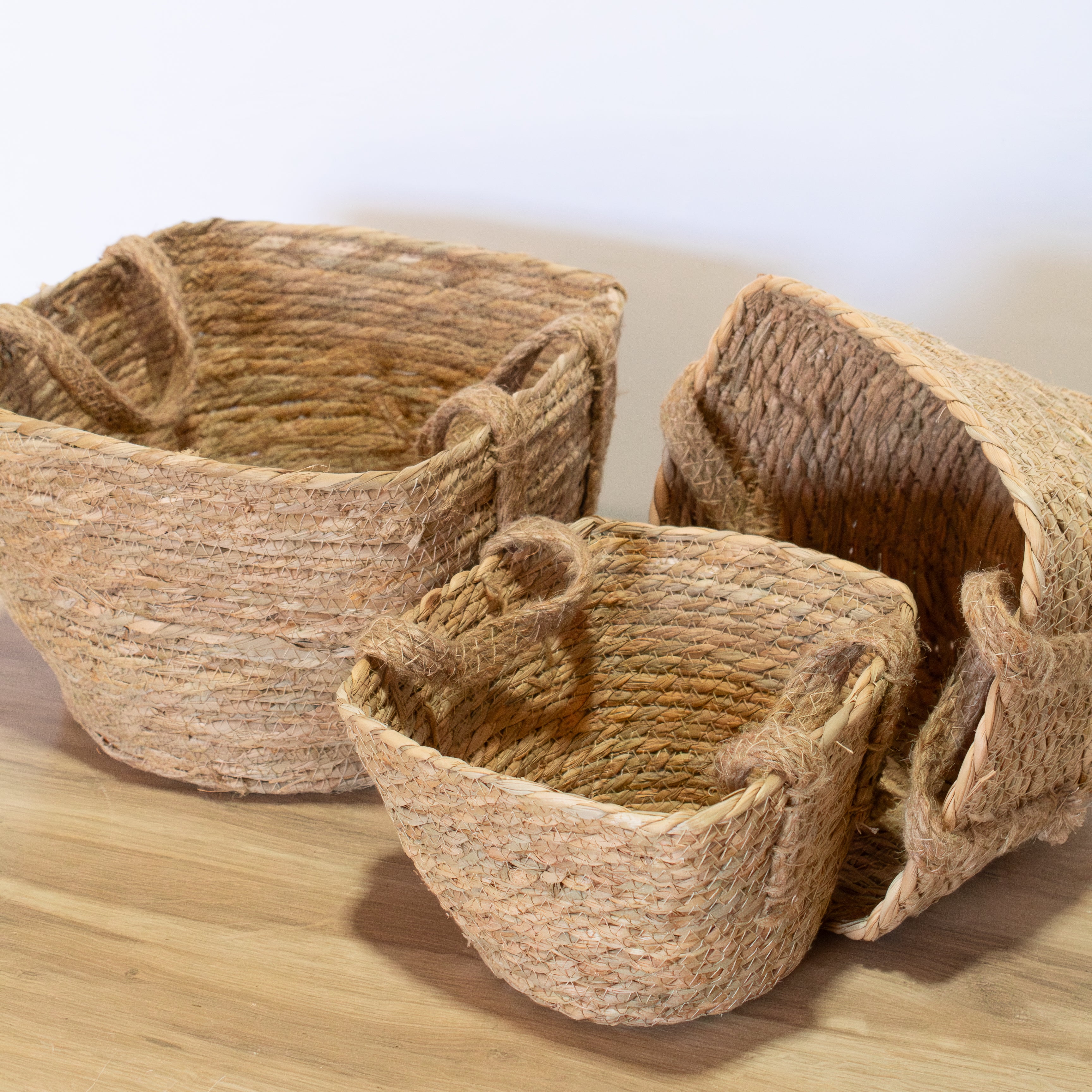 Rattan Square Baskets w/ Handles- Set of 3