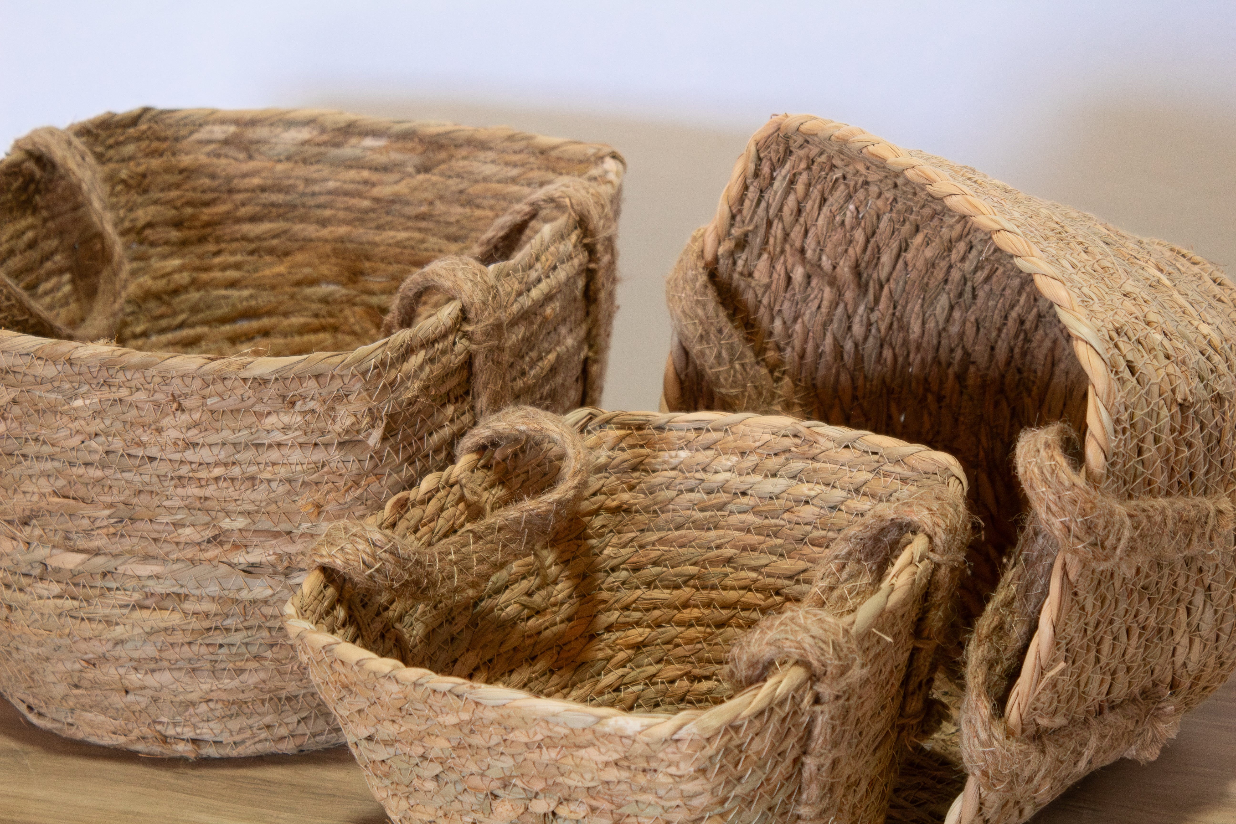 Rattan Square Baskets w/ Handles- Set of 3