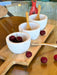 White Stone Serving Bowls w/ Mango Wood Spoons & Base- Set of 3 | Solange & Frances