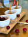 White Stone Serving Bowls w/ Mango Wood Spoons & Base- Set of 3 | Solange & Frances