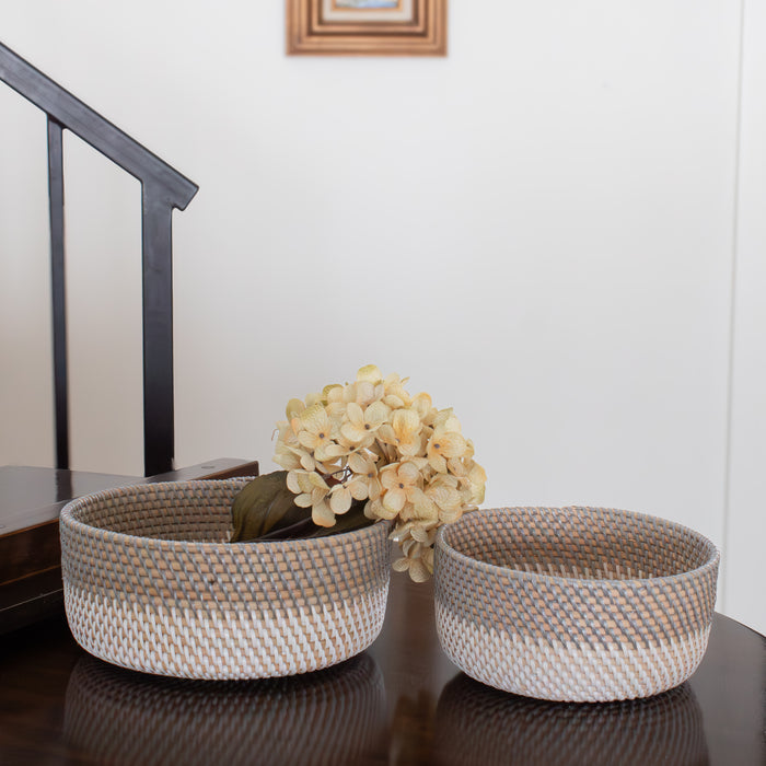 Gray and White Rattan Basket Set