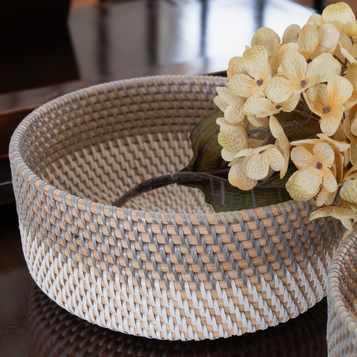Gray and White Rattan Basket Set
