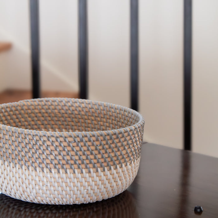 Gray and White Rattan Basket Set