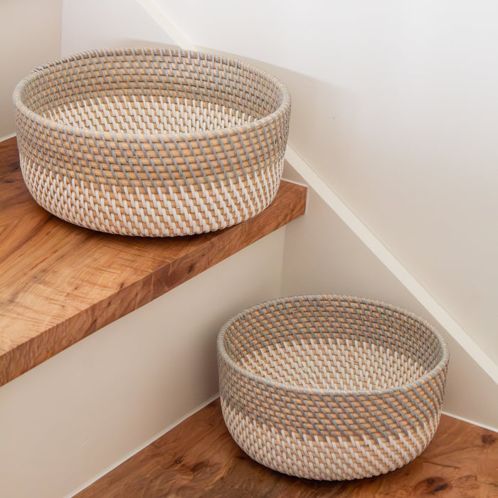 Gray and White Rattan Basket Set