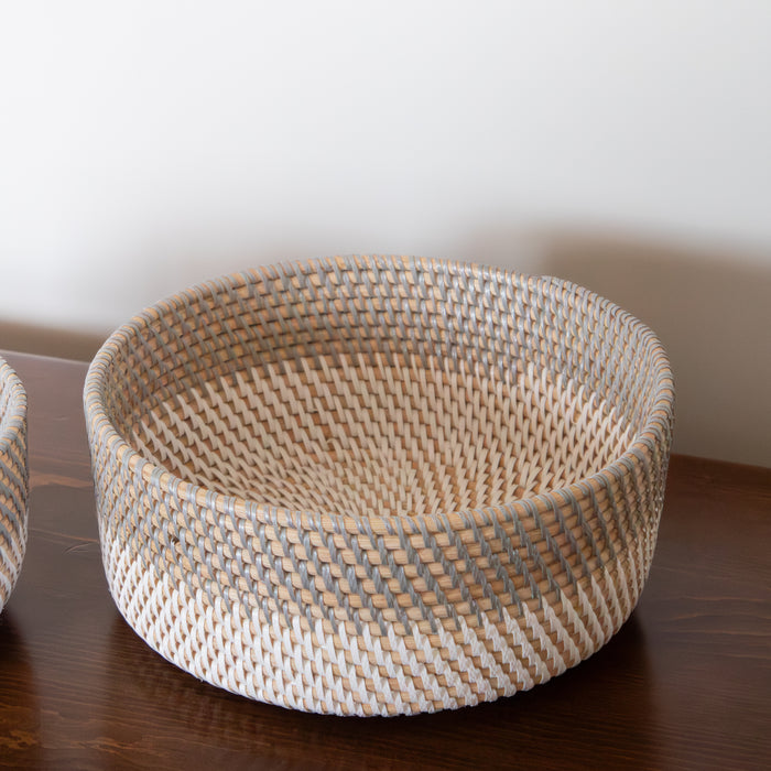 Gray and White Rattan Basket Set
