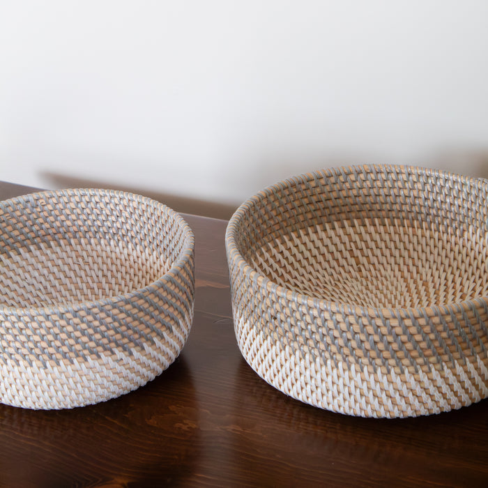 Gray and White Rattan Basket Set