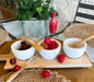 White Stone Serving Bowls w/ Mango Wood Spoons & Base- Set of 3 | Solange & Frances