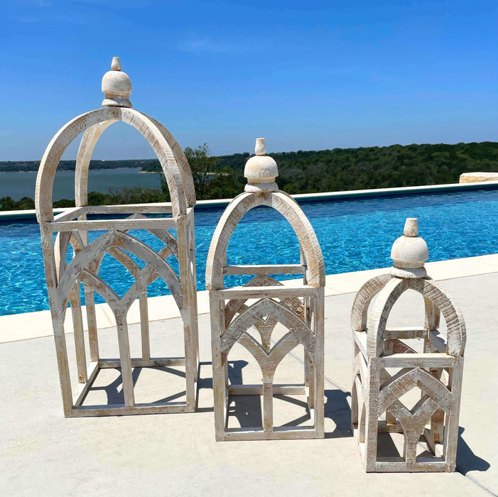 White Distressed Lanterns- Set of 3 | Solange & Frances