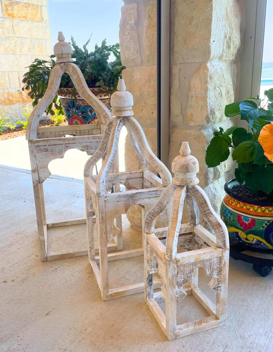 White Distressed Lanterns- Set of 3 | Solange & Frances