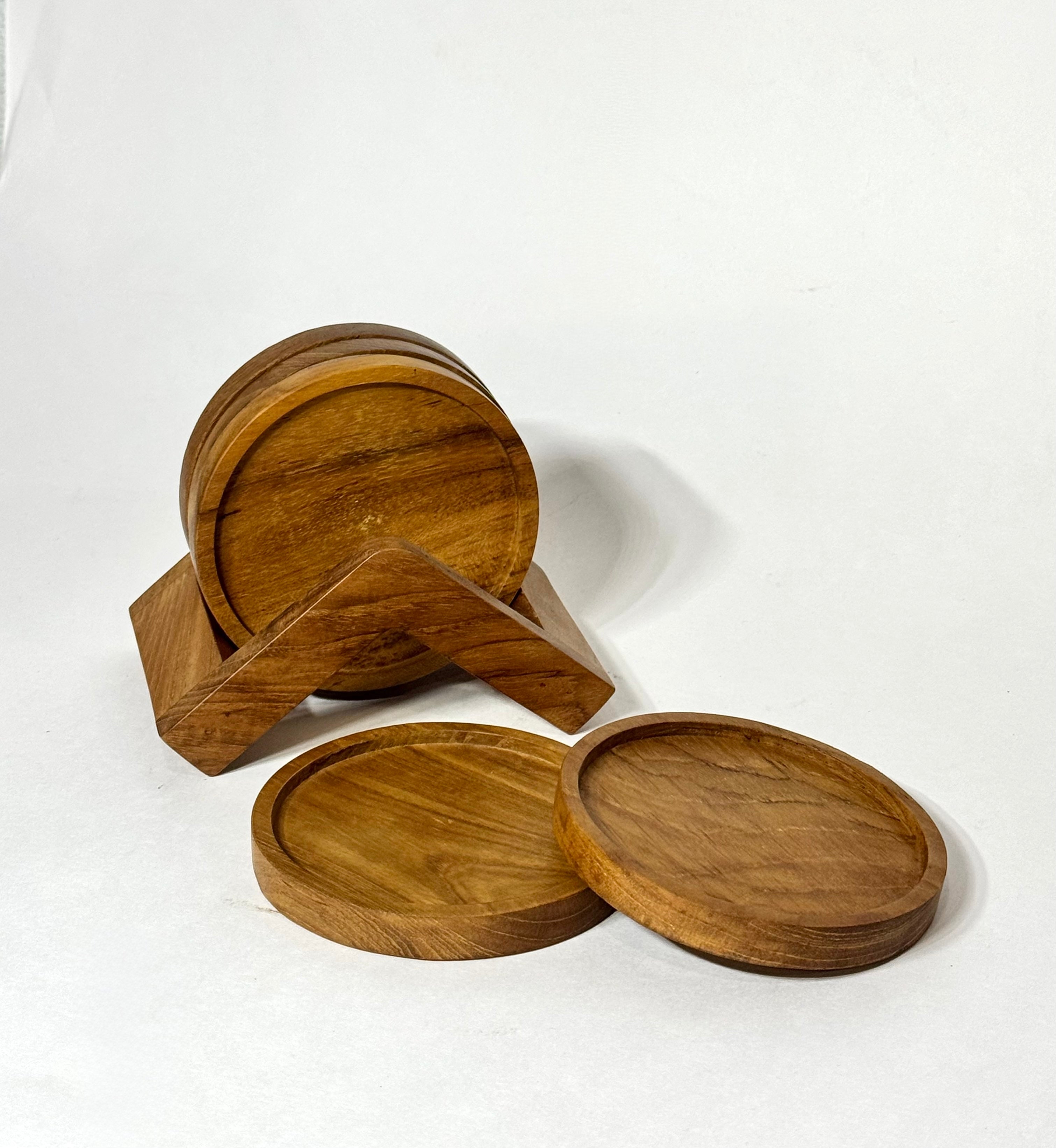 Teak Wood Coasters + Holder