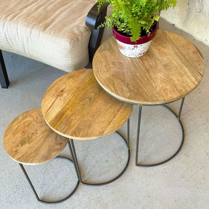 Nesting Mango Wood Accent Tables- Set of 3