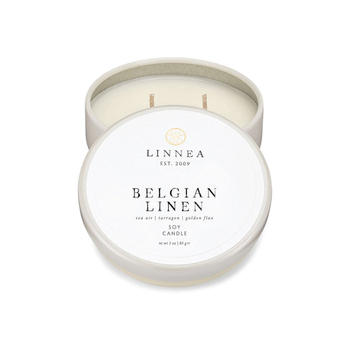 Linnea Candle, Petite Tin Belgian Linen