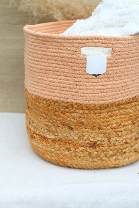 Peach Nectar Cotton Jute Basket- Solange & Frances