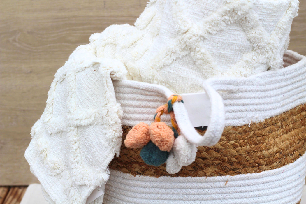 White Cotton Jute Basket- Solange & Frances