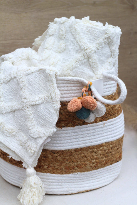 White Cotton Jute Basket- Solange & Frances