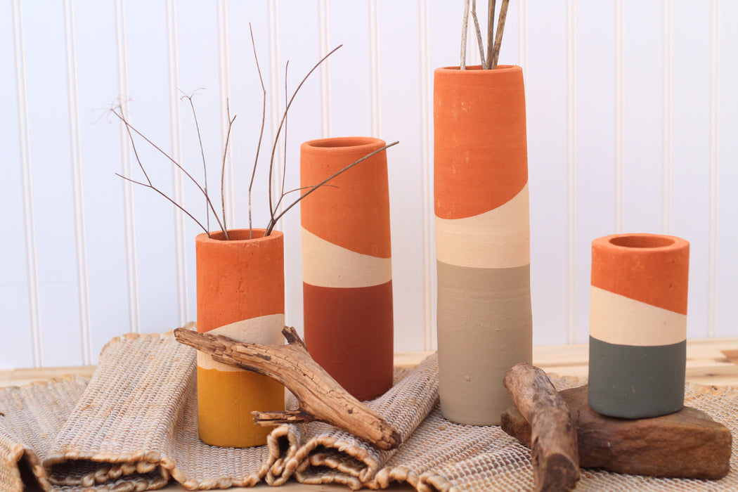 Clay Cylinder Vases-Set of 4