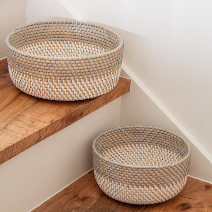 Gray and White Rattan Basket Set - Solange & Frances