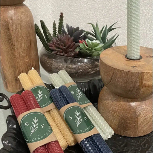 Hand Made HoneyComb Beeswax Taper Candles - Set of 2 - Solange & Frances