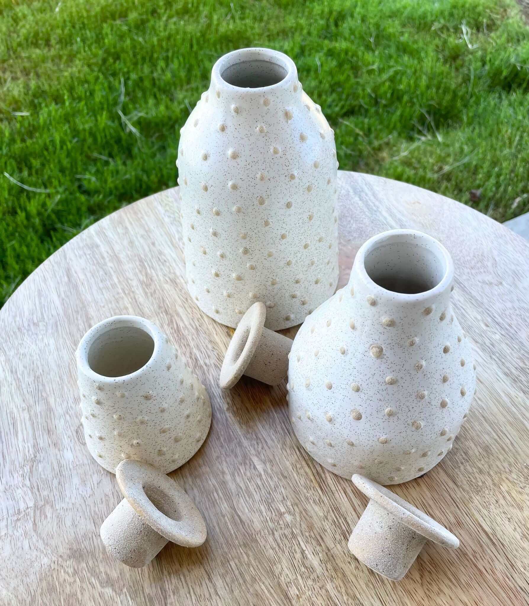 Knobby Ceramic Bud Vases / Taper Holders - Set of 3 - Solange & Frances