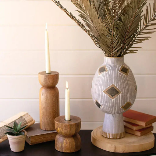 Mango Wood Taper Candle Holders - Set of 2 - Solange & Frances
