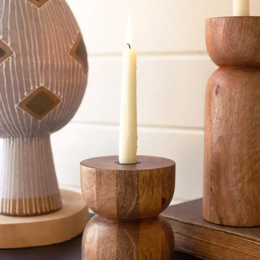 Mango Wood Taper Candle Holders - Set of 2 - Solange & Frances