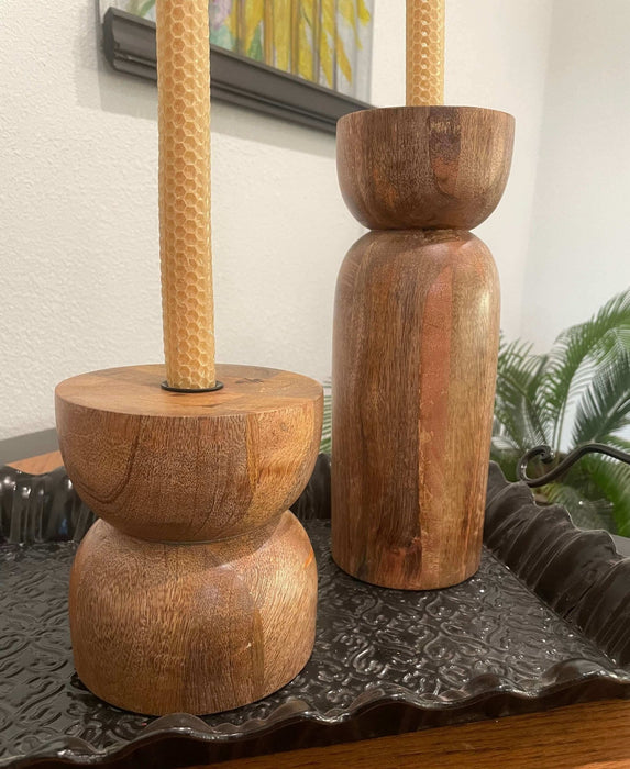 Mango Wood Taper Candle Holders - Set of 2 - Solange & Frances